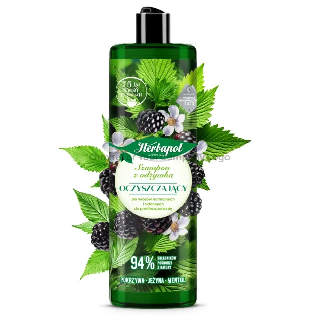 Shampoo purificante 2 in 1 con balsamo – 400 ml | Ortica, mora, mentolo
