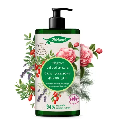 Gel de ducha oleoso con aceite de camelia y bayas de goji 740 ml | Nutrición y alivio para la piel seca